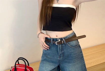 Mid Rise Washed Denim Shorts