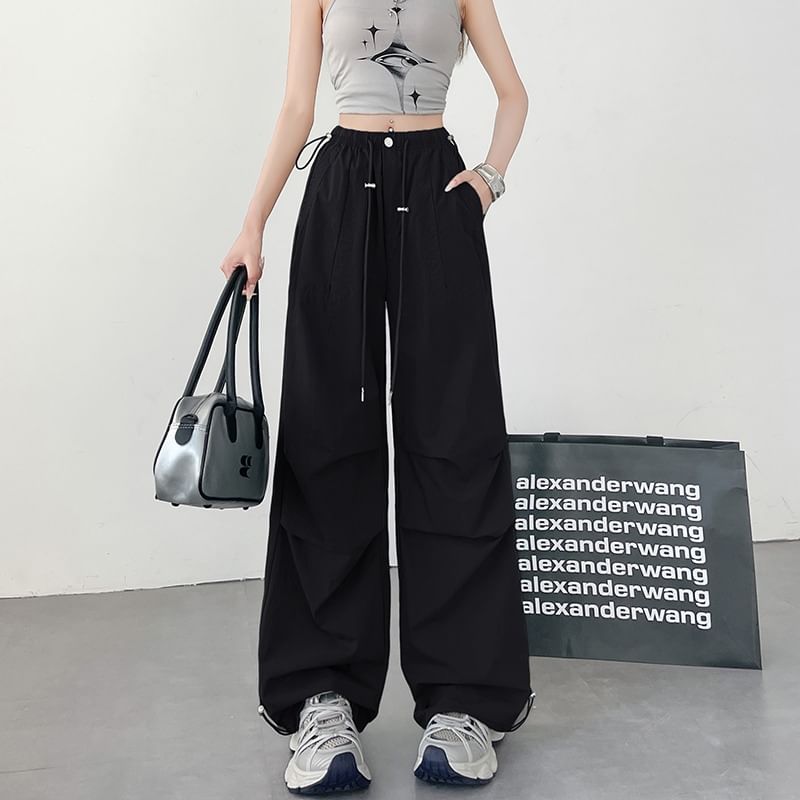 Elastic Waist Plain Baggy Cargo Pants