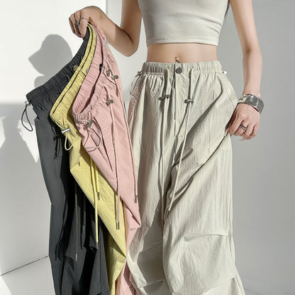 Elastic Waist Plain Baggy Cargo Pants