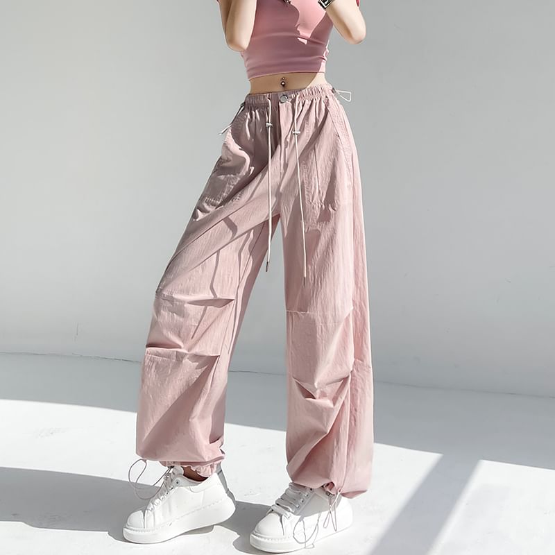 Elastic Waist Plain Baggy Cargo Pants