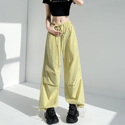 Elastic Waist Plain Baggy Cargo Pants