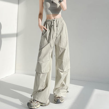 Elastic Waist Plain Baggy Cargo Pants