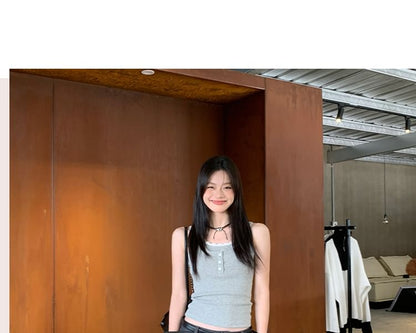 Round Neck Mock Two Piece Lace Trim Tank Top
