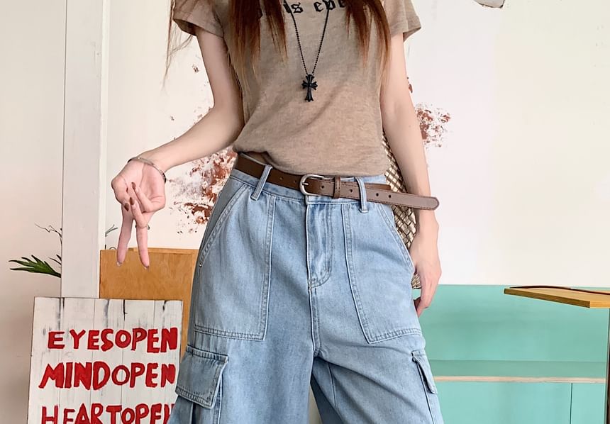 Mid Waist Washed Cargo Jorts