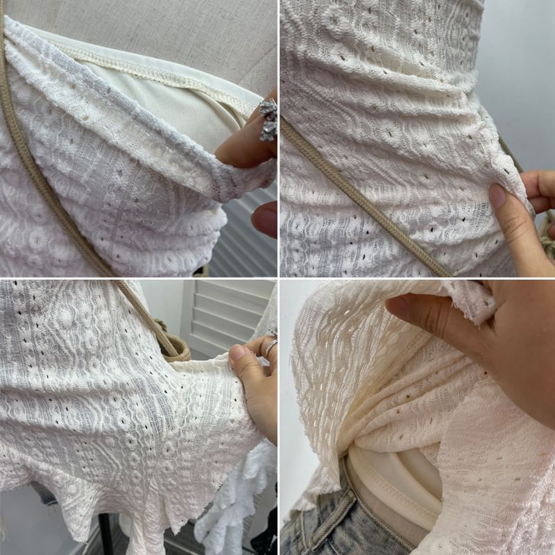 Asymmetrical Ruffle Lace Tube Top