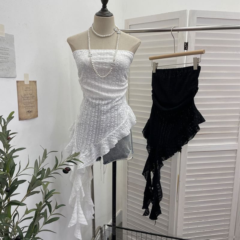 Asymmetrical Ruffle Lace Tube Top