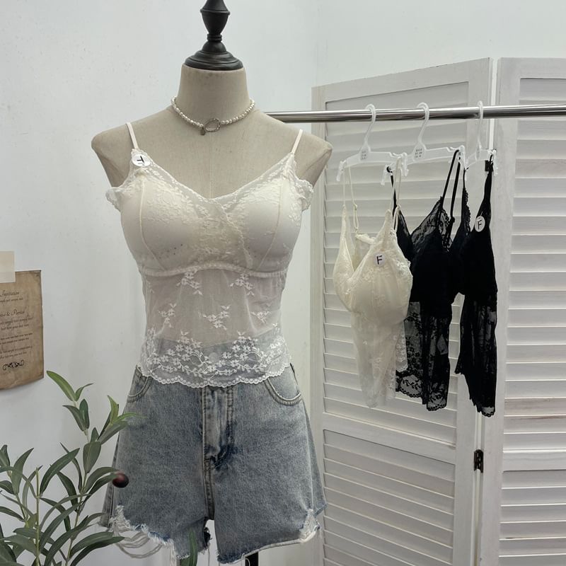 Padded Lace V-Neck Crop Camisole