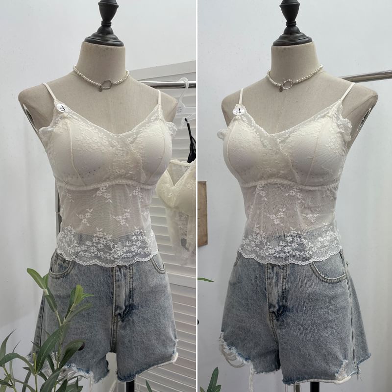 Padded Lace V-Neck Crop Camisole