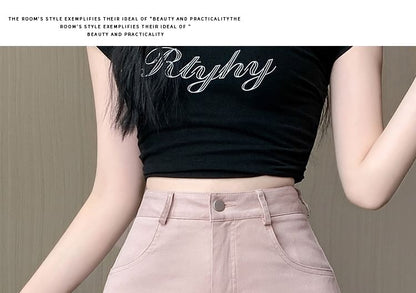 Mid Rise Frill Trim Denim Shorts