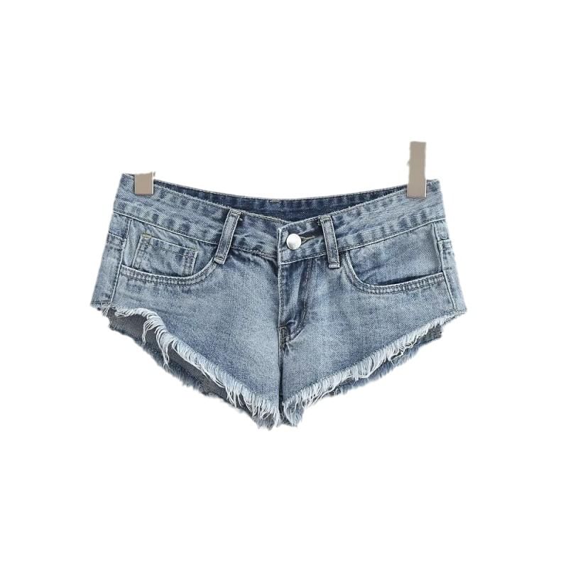 Low Rise Washed Fringe Denim Shorts