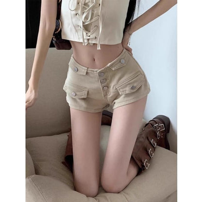 Low Rise Panel Denim Shorts