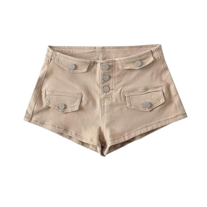 Low Rise Panel Denim Shorts