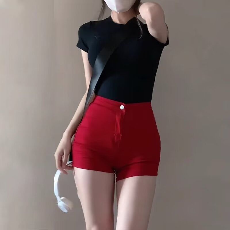 High Waist Plain Denim Shorts