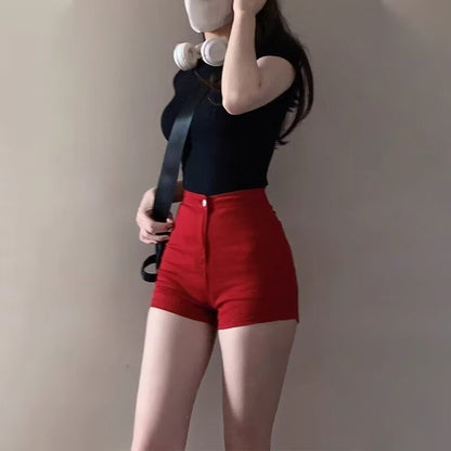 High Waist Plain Denim Shorts