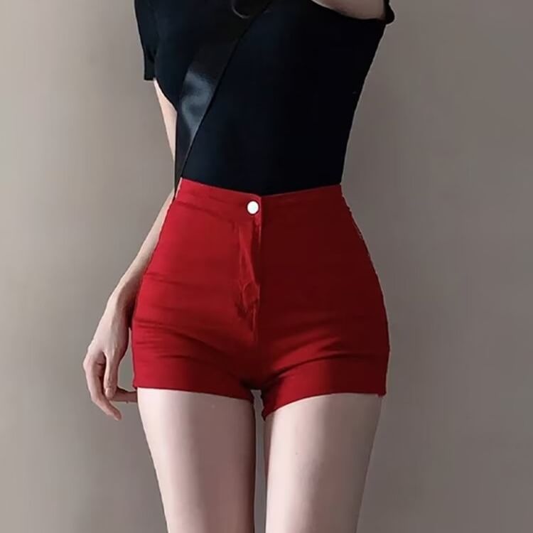 High Waist Plain Denim Shorts