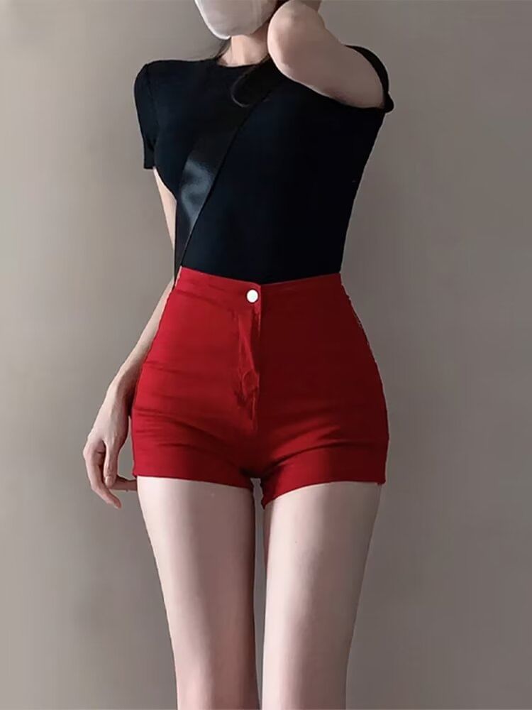 High Waist Plain Denim Shorts
