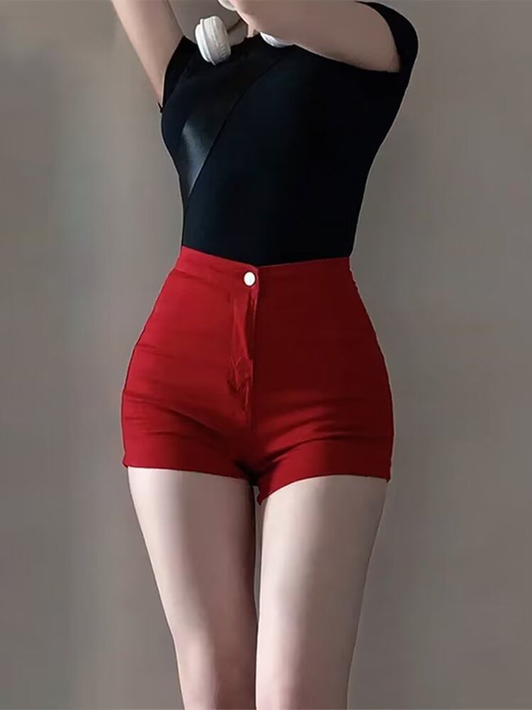High Waist Plain Denim Shorts