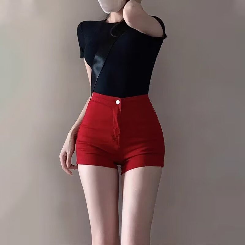 High Waist Plain Denim Shorts