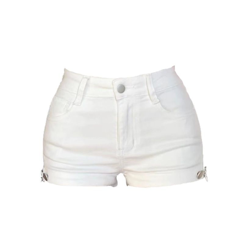 Mid Rise Plain Zip Denim Shorts