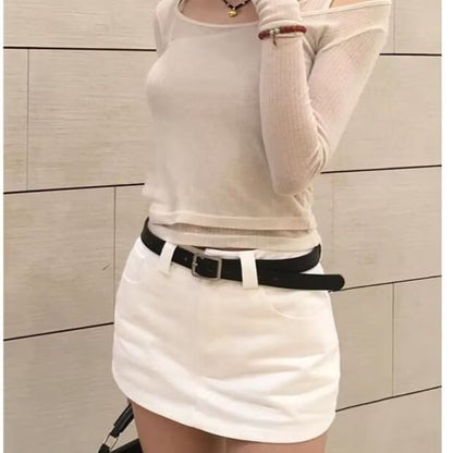 High Waist Plain Mini Denim Skort