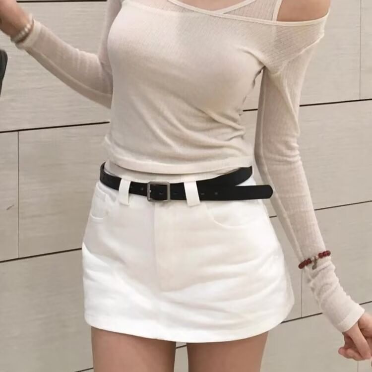 High Waist Plain Mini Denim Skort