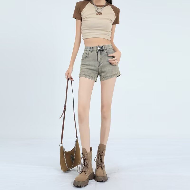 Mid Waist Denim Shorts