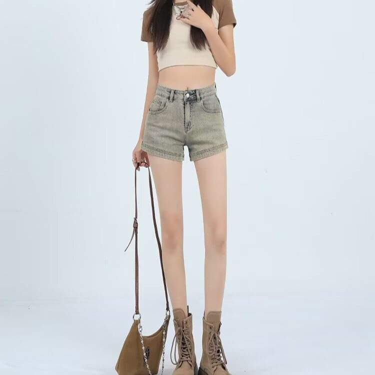 Mid Waist Denim Shorts