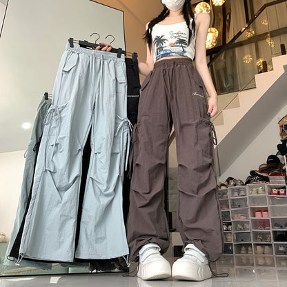 High Waist Plain Baggy Cargo Pants
