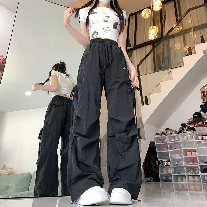 High Waist Plain Baggy Cargo Pants
