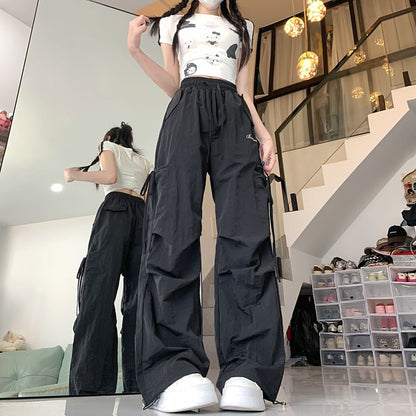 High Waist Plain Baggy Cargo Pants