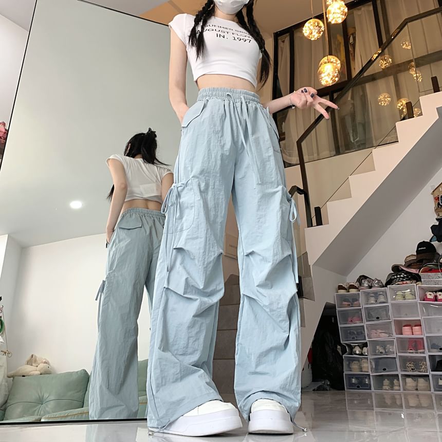 High Waist Plain Baggy Cargo Pants
