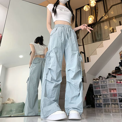 High Waist Plain Baggy Cargo Pants