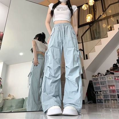 High Waist Plain Baggy Cargo Pants