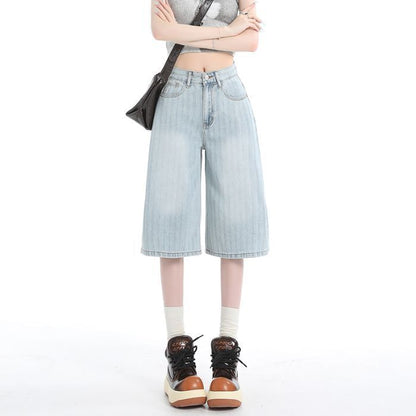 Mid Rise Washed Wide Leg Jorts