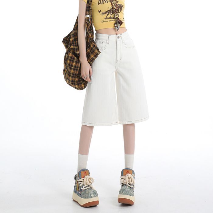 Mid Rise Washed Wide Leg Jorts