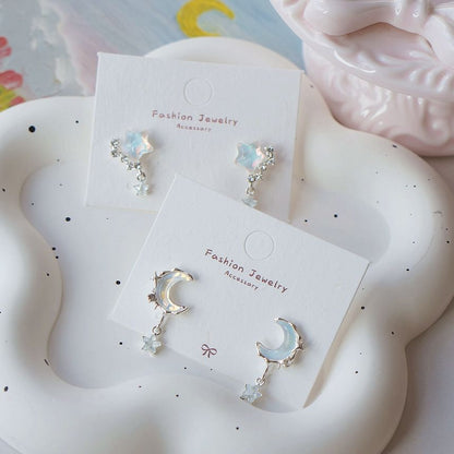 / Drop Crescent Star Earring