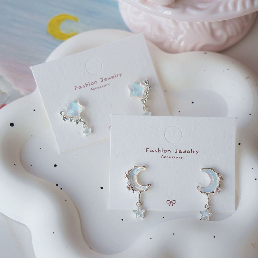 / Drop Crescent Star Earring