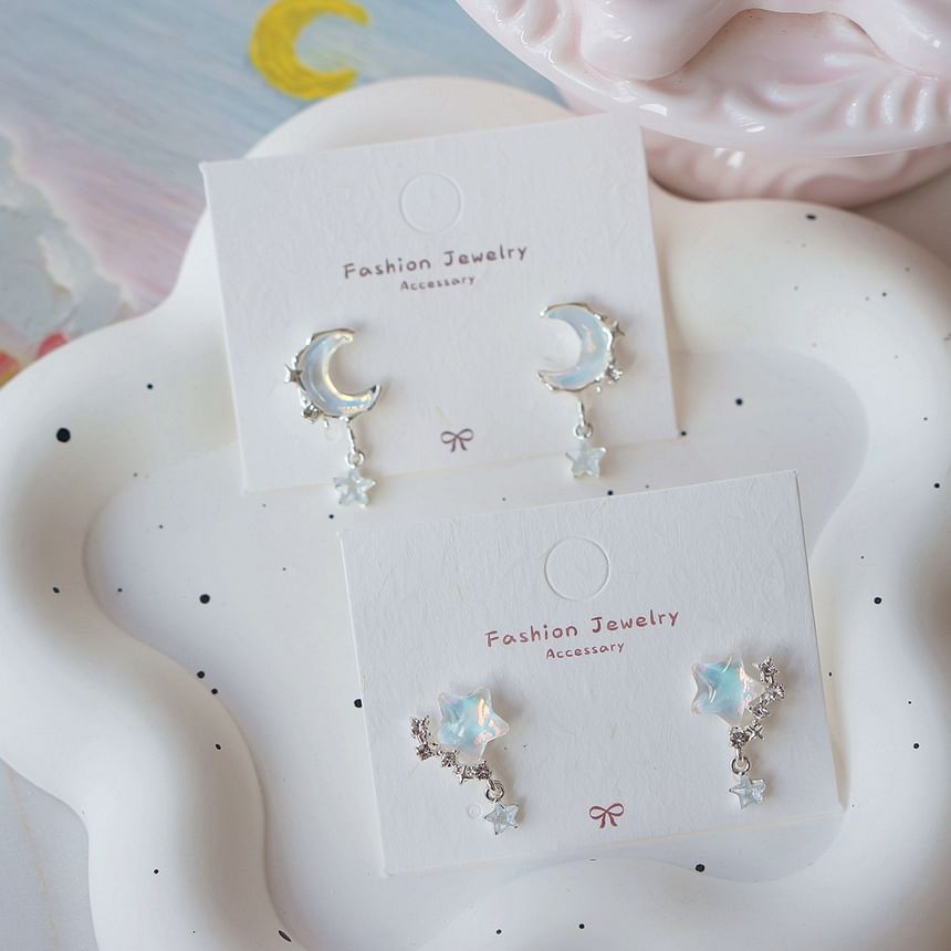 / Drop Crescent Star Earring