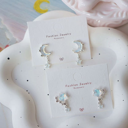 / Drop Crescent Star Earring