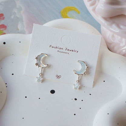 / Drop Crescent Star Earring