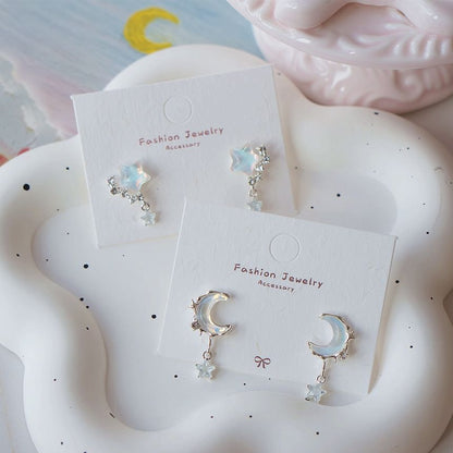 / Drop Crescent Star Earring