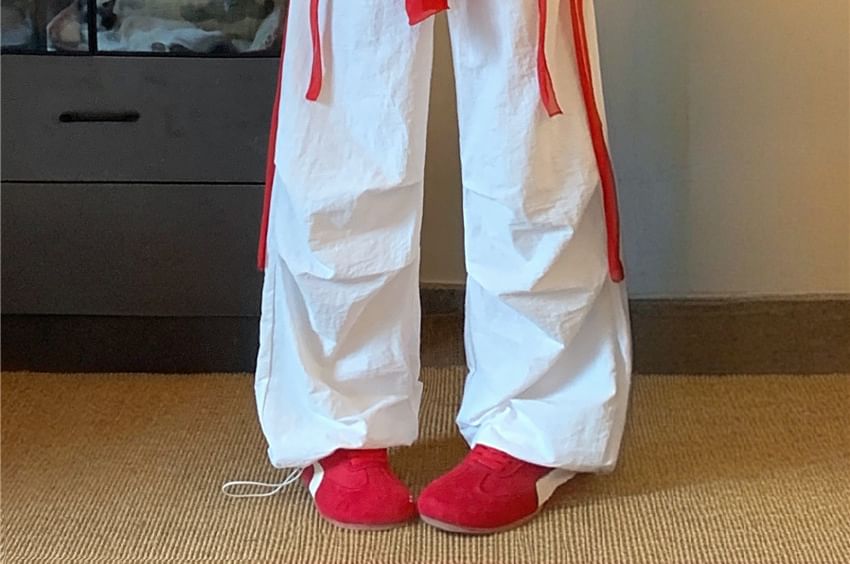 Set: Drawstring Waist Plain Baggy Cargo Pants + Decorative Hem