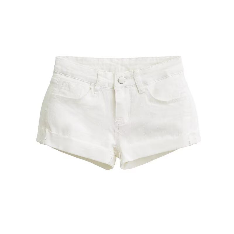 Low Rise Washed Frayed Denim Hot Pants