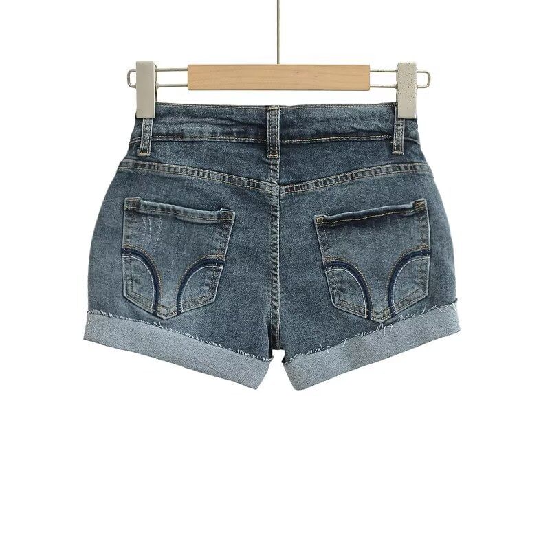 Low Rise Washed Frayed Denim Hot Pants