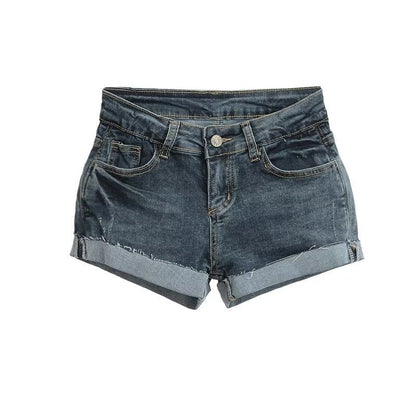 Low Rise Washed Frayed Denim Hot Pants