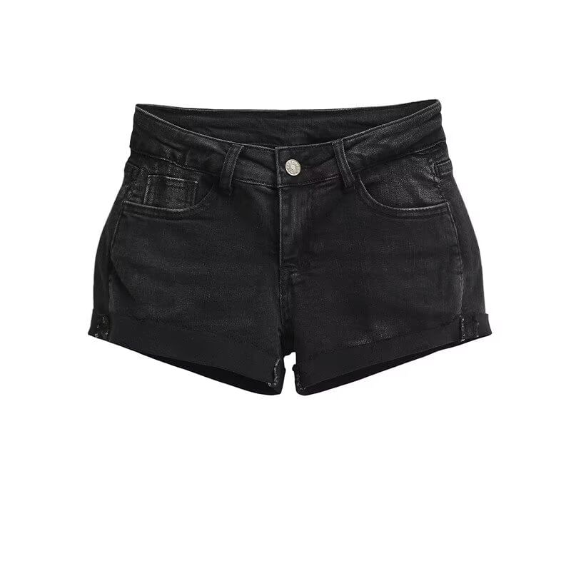 Low Rise Washed Frayed Denim Hot Pants