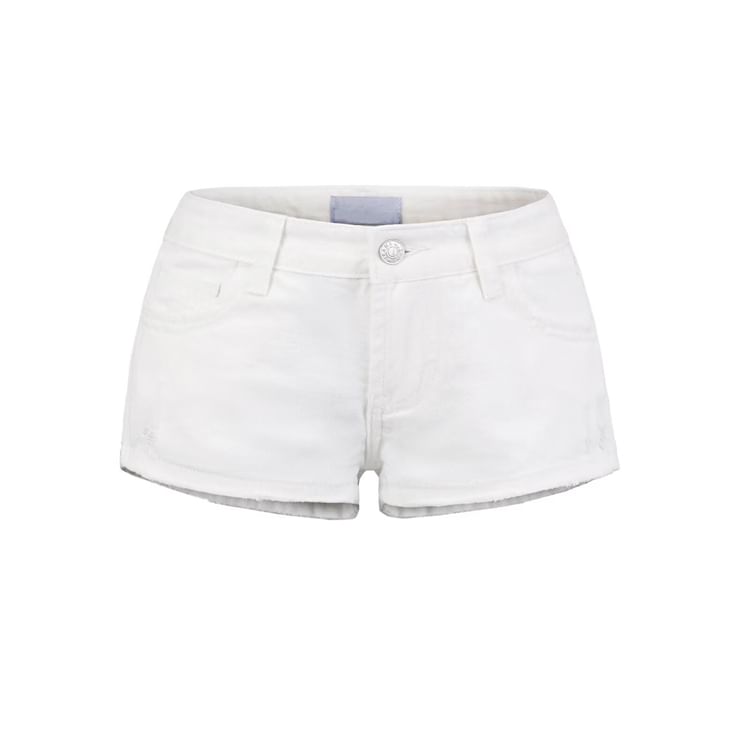 Low Rise Washed Distressed Denim Hot Pants