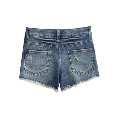 Low Rise Washed Frayed Distressed Denim Hot Pants