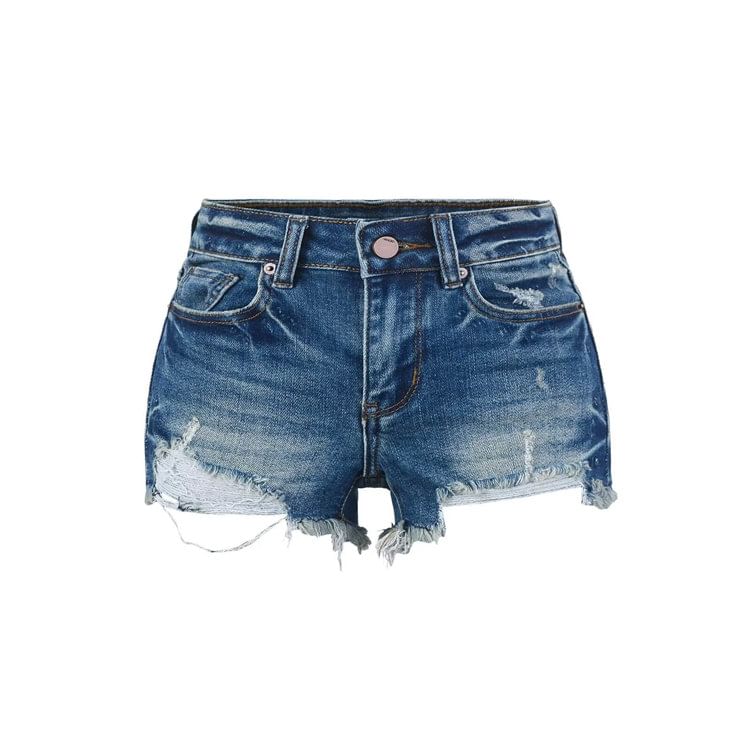 Low Rise Washed Frayed Distressed Denim Hot Pants
