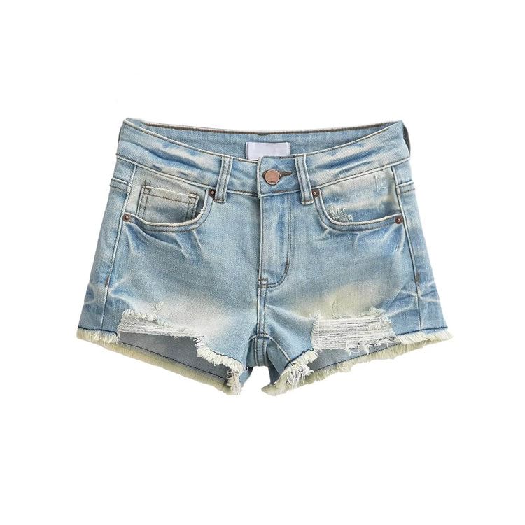 Low Rise Washed Frayed Distressed Denim Hot Pants